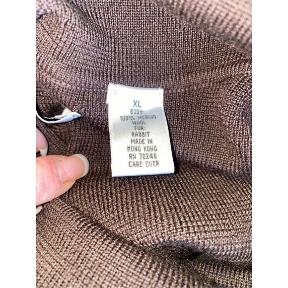 Pursuits Ltd. Merino Wool Sweater with Rabbit Fur AccentsBrown Sz XL Holiday Par - Picture 10 of 11